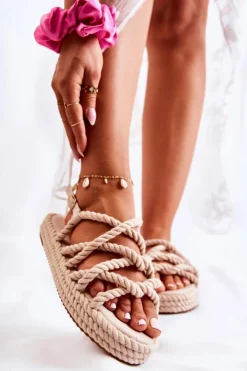 Boto Sandały Płaskie*Damskie Wygodne Sandały Plecione Beżowe Maurice