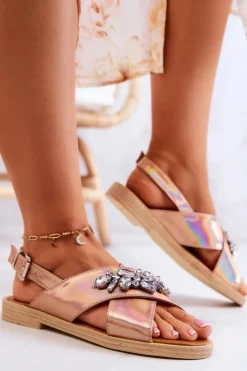 Boto Sandały Płaskie*Damskie Wygodne Sandały Z Ozdobą Różowe Złoto Irvine