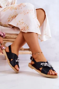 Damskie Boto Damskie Wygodne Sandały Z Ozdobą Czarne Irvine