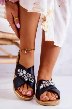 Damskie Boto Damskie Wygodne Sandały Z Ozdobą Czarne Irvine