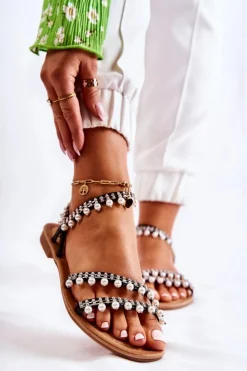 Boto Sandały Płaskie*Damskie Wygodne Sandały Z Ozdobami Czarne Nell