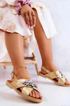 Boto Damskie Wygodne Sandały Z Ozdobą Złote Irvine