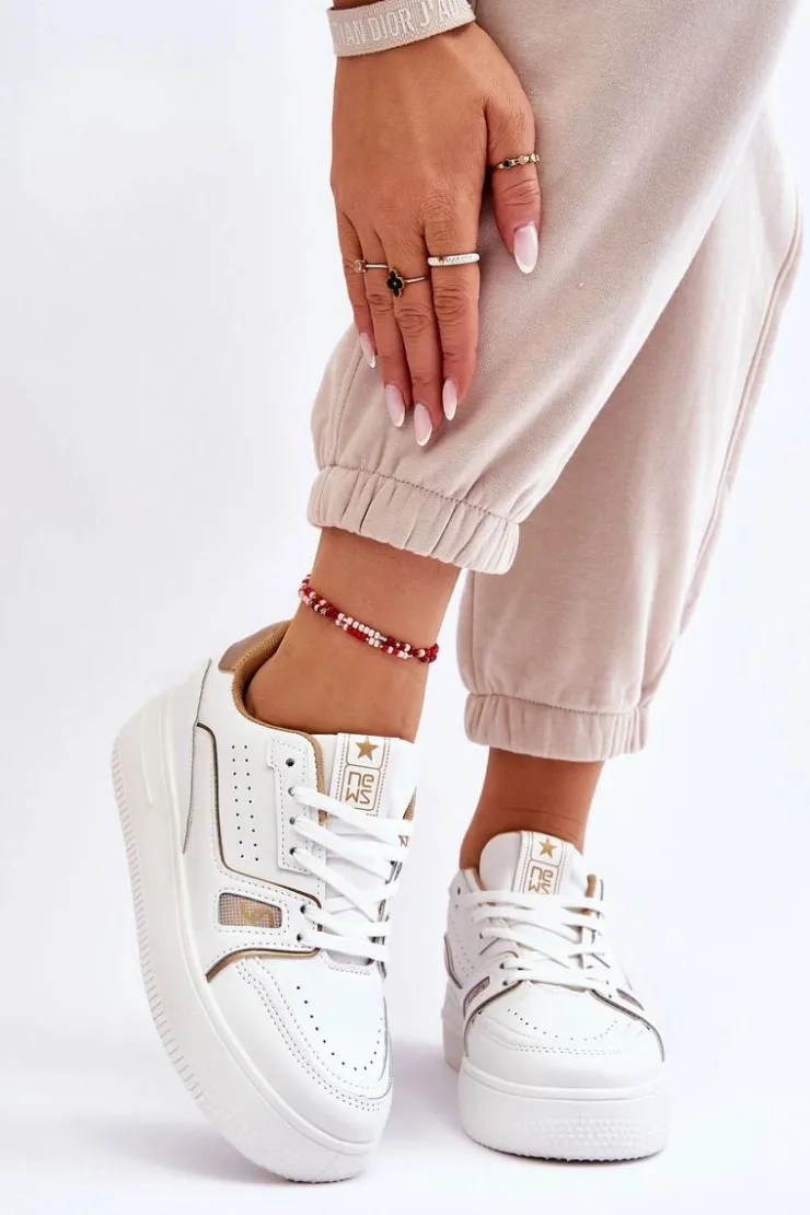 Sale Evento Damskie Wygodne Skórzane Sneakersy Białe Bowen