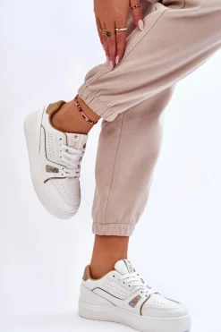 Sale Evento Damskie Wygodne Skórzane Sneakersy Białe Bowen