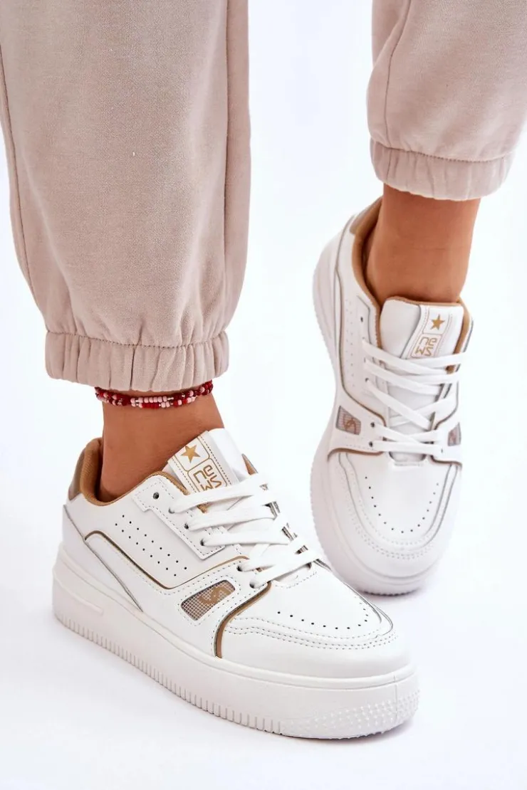 Sale Evento Damskie Wygodne Skórzane Sneakersy Białe Bowen