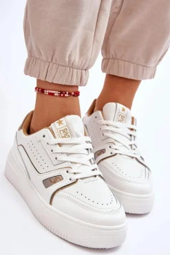 Sale Evento Damskie Wygodne Skórzane Sneakersy Białe Bowen