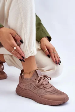 Discount Big Star Shoes Damskie Wygodne Sneakersy Memory Foam System Big Star LL274416 Jasnobrązowe