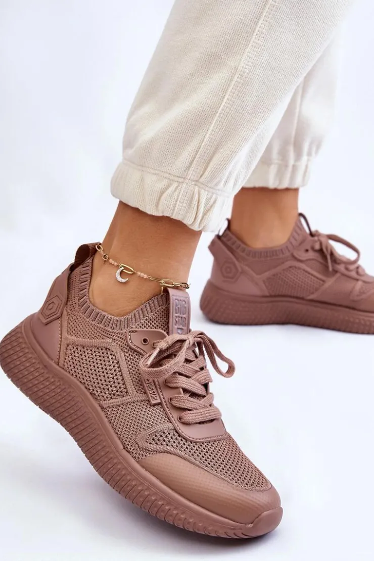 Discount Big Star Shoes Damskie Wygodne Sneakersy Memory Foam System Big Star LL274416 Jasnobrązowe