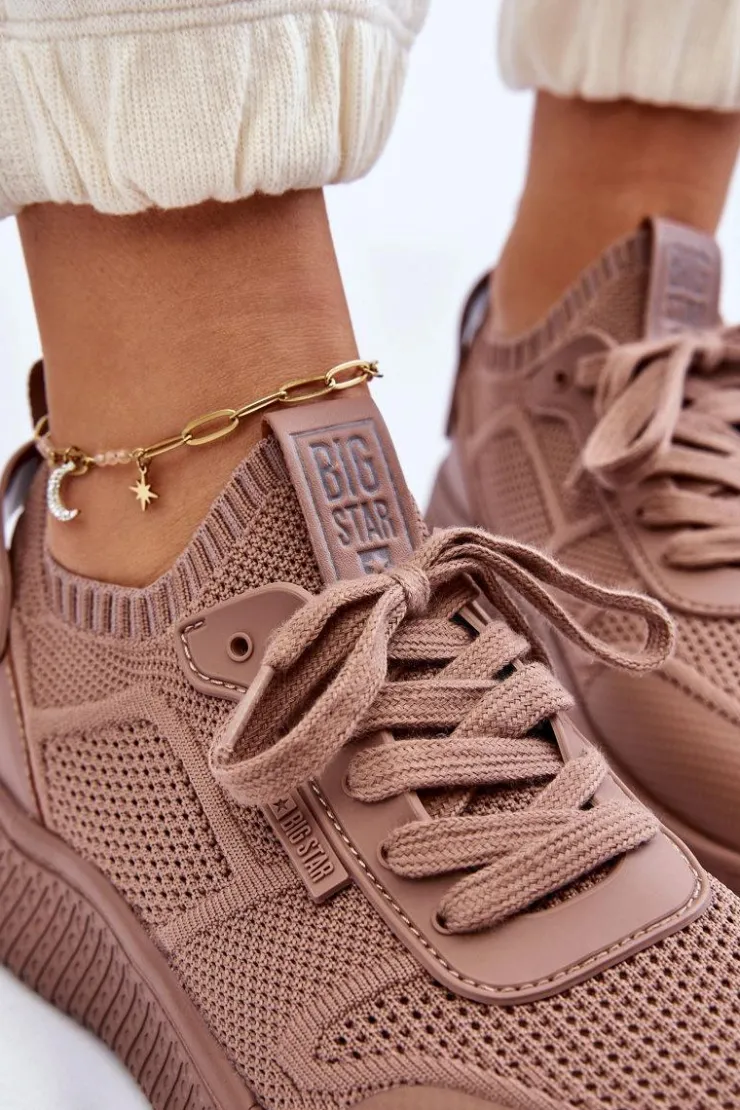 Discount Big Star Shoes Damskie Wygodne Sneakersy Memory Foam System Big Star LL274416 Jasnobrązowe