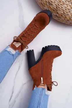 Damskie Boto Damskie Wysokie Botki Camel Zamszowe Grunge Midow