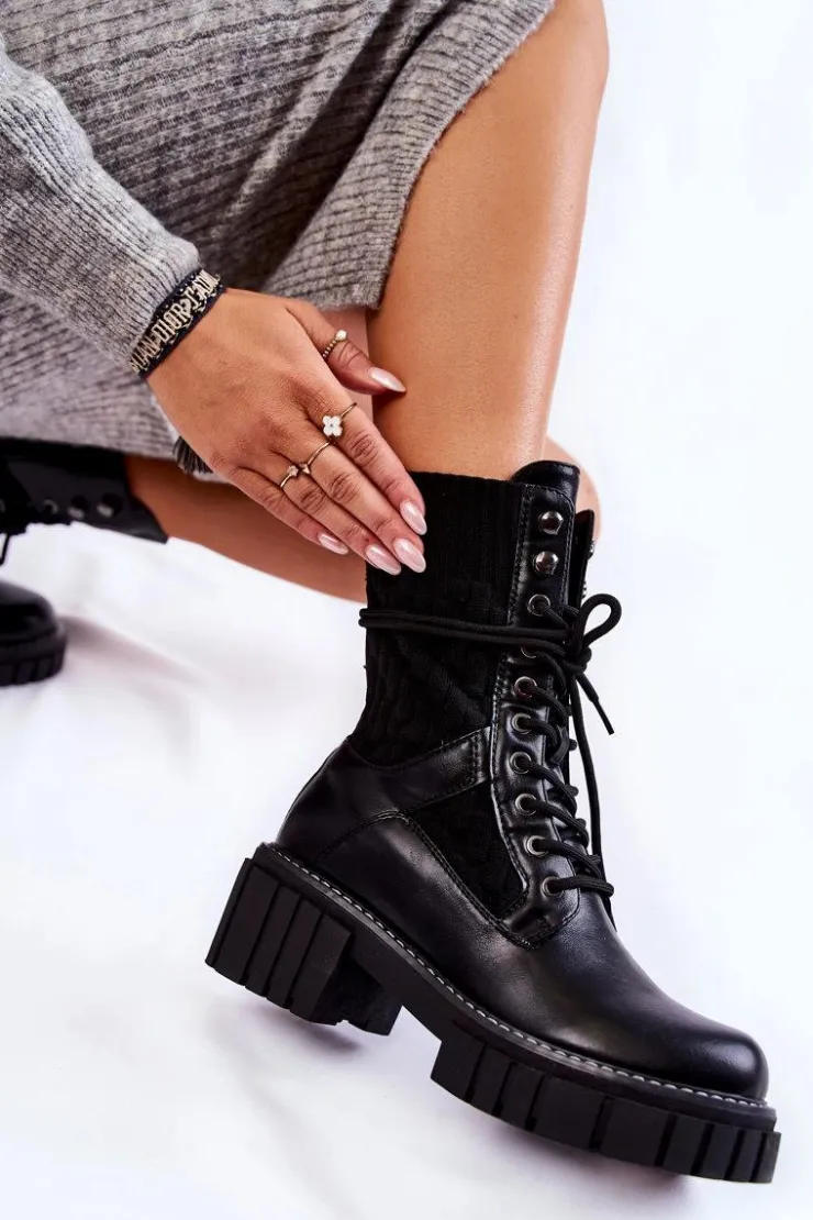 Best Evento Damskie Wysokie Botki Glany Na Zamek Czarne Enroe