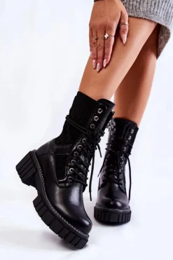 Best Evento Damskie Wysokie Botki Glany Na Zamek Czarne Enroe