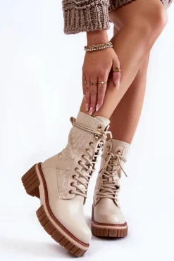 Damskie Evento Damskie Wysokie Botki Glany Na Zamek Beżowe Enroe