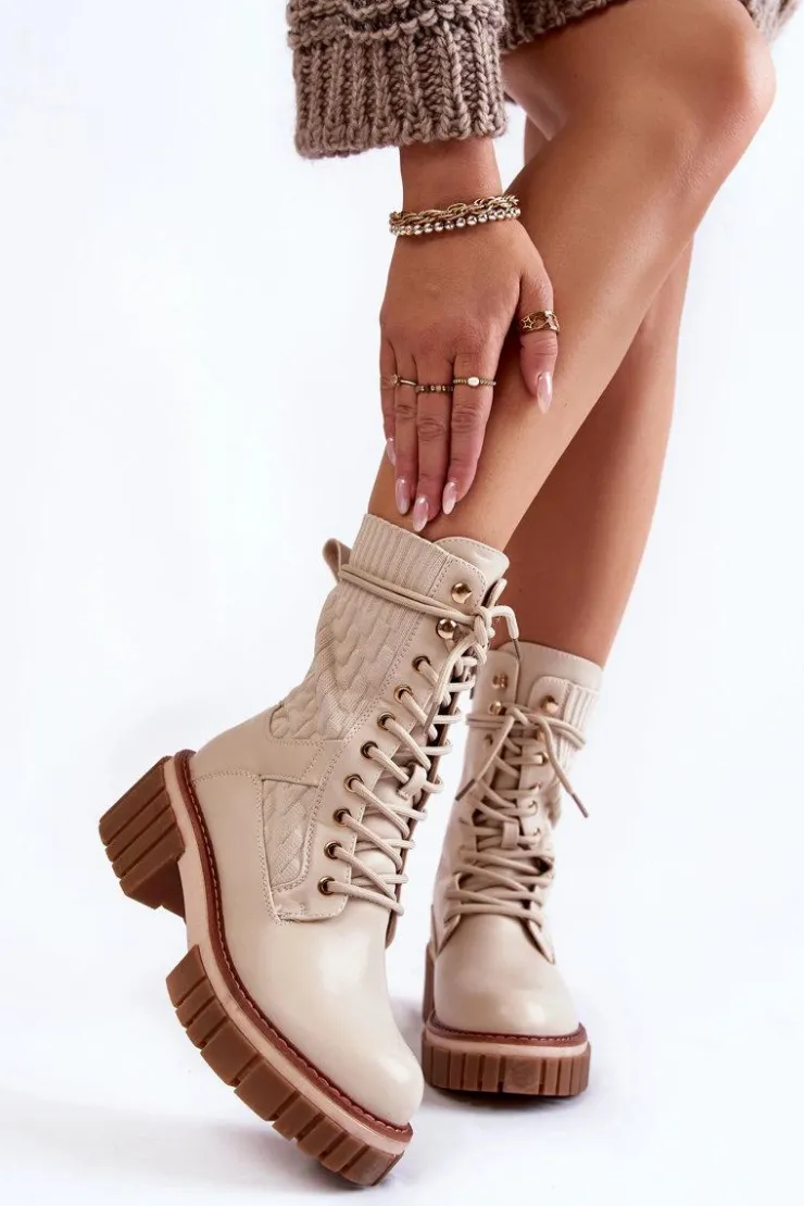 Damskie Evento Damskie Wysokie Botki Glany Na Zamek Beżowe Enroe