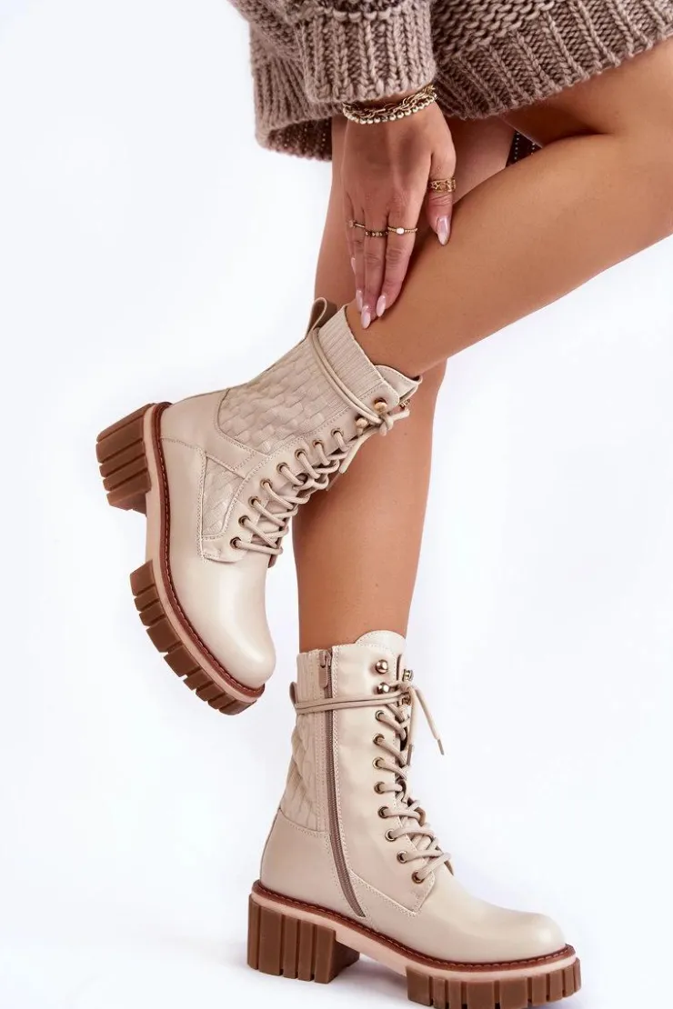 Damskie Evento Damskie Wysokie Botki Glany Na Zamek Beżowe Enroe