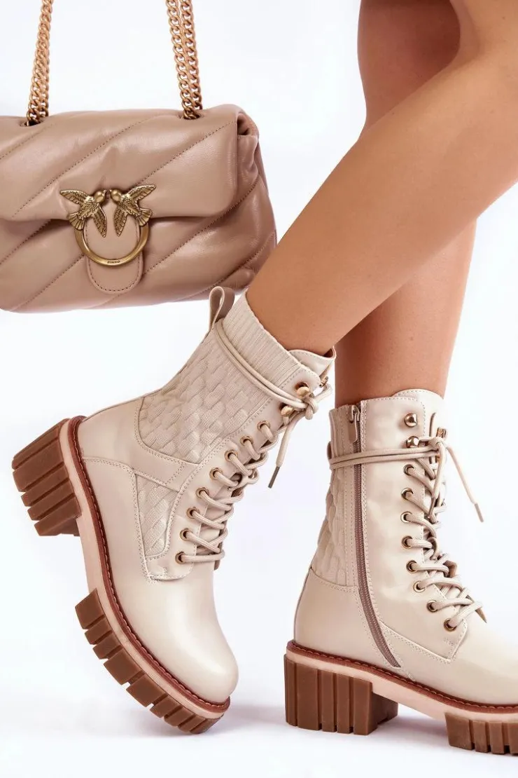 Damskie Evento Damskie Wysokie Botki Glany Na Zamek Beżowe Enroe