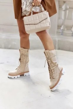 Discount Boto Damskie Wysokie Botki Kozaki Beżowe Villes