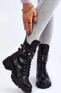 Damskie Boto Damskie Wysokie Botki Na Suwak Czarne Kastella