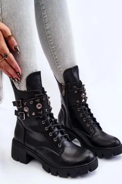 Damskie Boto Damskie Wysokie Botki Na Suwak Czarne Kastella