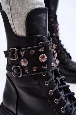 Damskie Boto Damskie Wysokie Botki Na Suwak Czarne Kastella