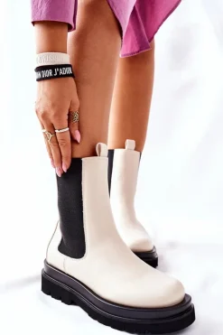 Damskie Damskie buty S.Barski Damskie Wysokie Botki Sztyblety Beżowe Belive