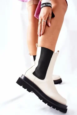 Damskie Damskie buty S.Barski Damskie Wysokie Botki Sztyblety Beżowe Belive