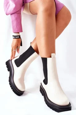 Damskie Damskie buty S.Barski Damskie Wysokie Botki Sztyblety Beżowe Belive