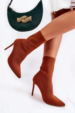 Damskie Boto Damskie Wysokie Botki Ze Skarpetą Na Szpilce Camel Luisell