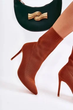 Damskie Boto Damskie Wysokie Botki Ze Skarpetą Na Szpilce Camel Luisell