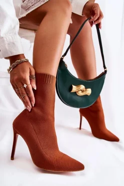 Damskie Boto Damskie Wysokie Botki Ze Skarpetą Na Szpilce Camel Luisell