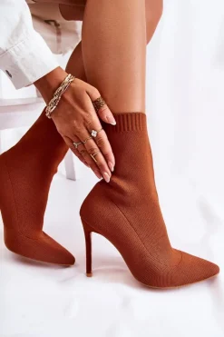 Damskie Boto Damskie Wysokie Botki Ze Skarpetą Na Szpilce Camel Luisell