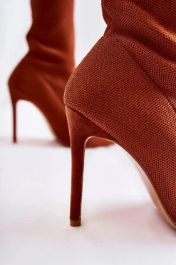 Damskie Boto Damskie Wysokie Botki Ze Skarpetą Na Szpilce Camel Luisell