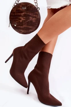 Damskie Boto Damskie Wysokie Botki Ze Skarpetą Na Szpilce Brązowe Luisell