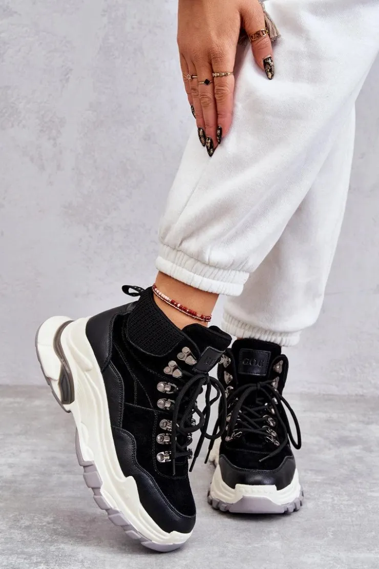 Damskie GOE Damskie Wysokie Buty Sportowe KK2N4098 Czarne