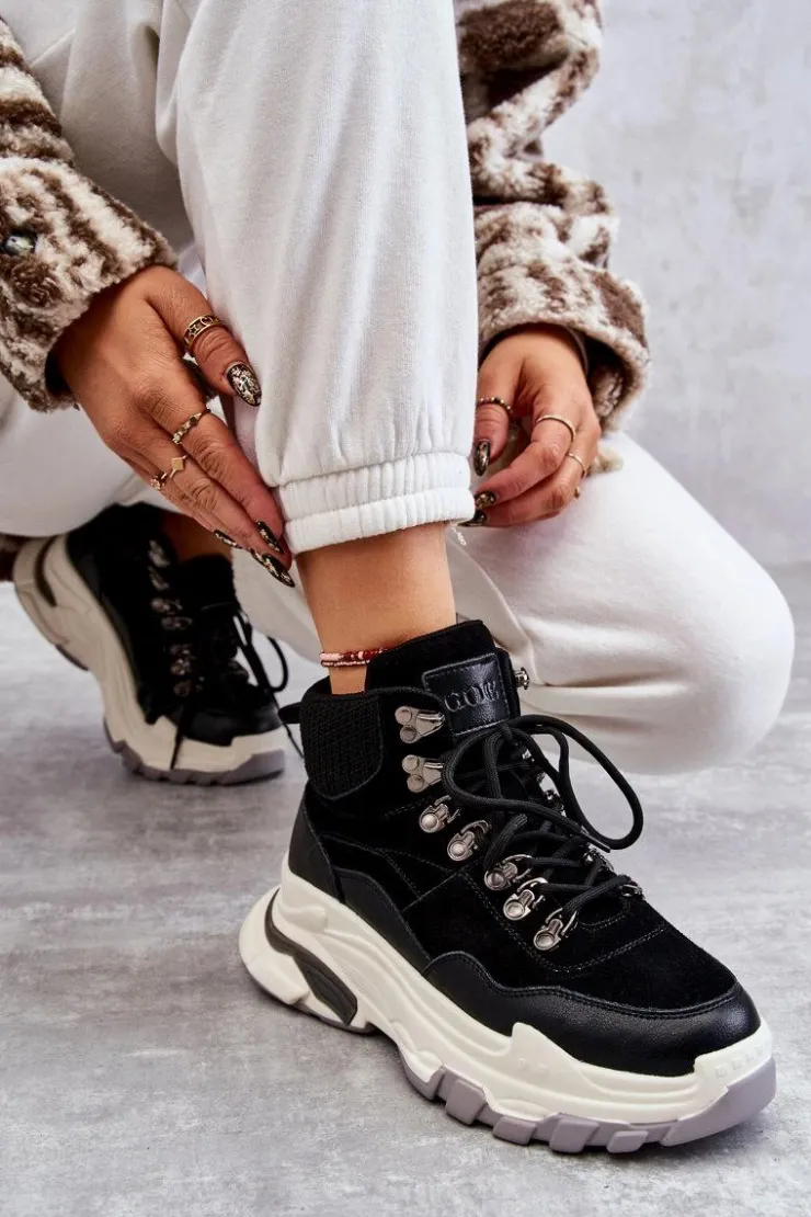 Damskie GOE Damskie Wysokie Buty Sportowe KK2N4098 Czarne