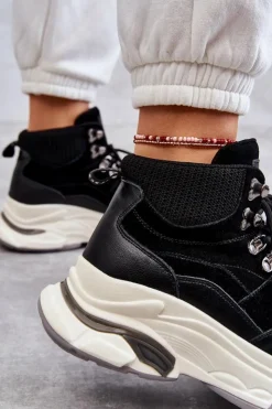 Damskie GOE Damskie Wysokie Buty Sportowe KK2N4098 Czarne