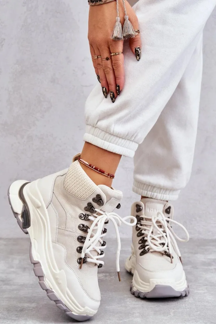 Discount GOE Damskie Wysokie Buty Sportowe KK2N4097 Jasnobeżowe