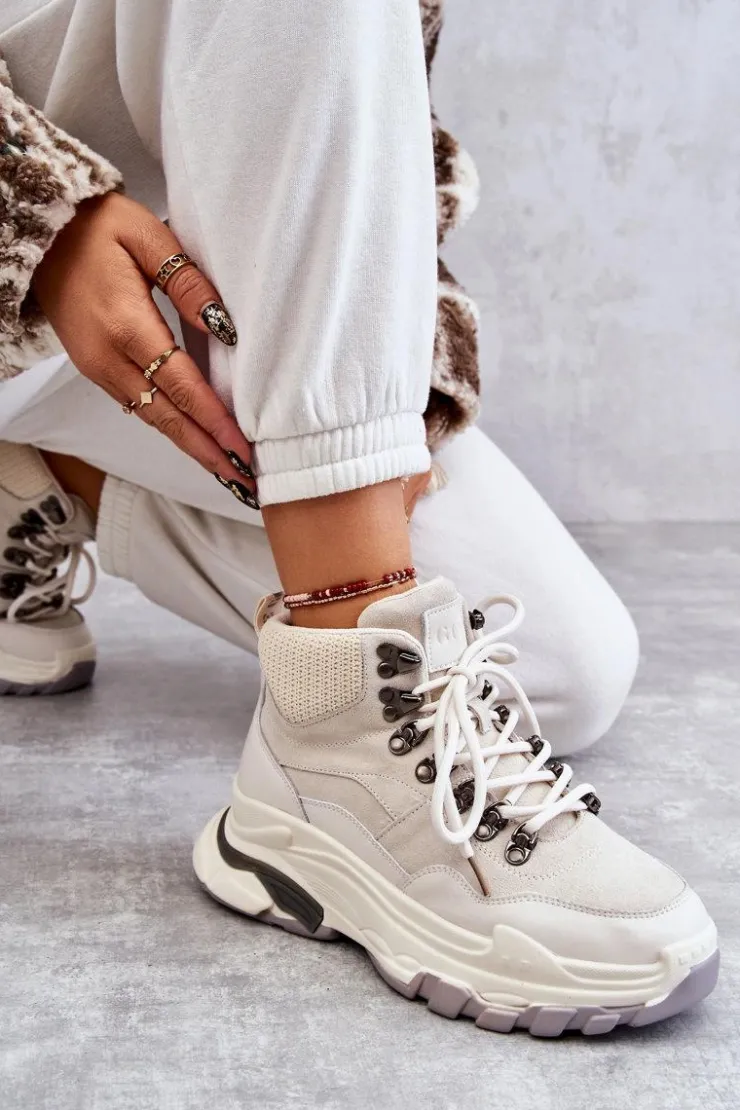 Discount GOE Damskie Wysokie Buty Sportowe KK2N4097 Jasnobeżowe