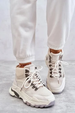 Discount GOE Damskie Wysokie Buty Sportowe KK2N4097 Jasnobeżowe