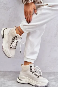 Discount GOE Damskie Wysokie Buty Sportowe KK2N4097 Jasnobeżowe