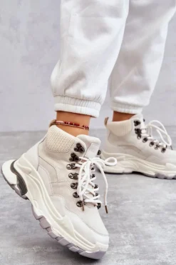 Discount GOE Damskie Wysokie Buty Sportowe KK2N4097 Jasnobeżowe