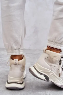 Discount GOE Damskie Wysokie Buty Sportowe KK2N4097 Jasnobeżowe