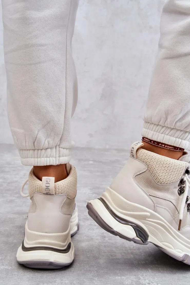 Discount GOE Damskie Wysokie Buty Sportowe KK2N4097 Jasnobeżowe