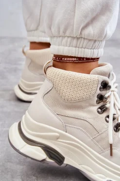 Discount GOE Damskie Wysokie Buty Sportowe KK2N4097 Jasnobeżowe