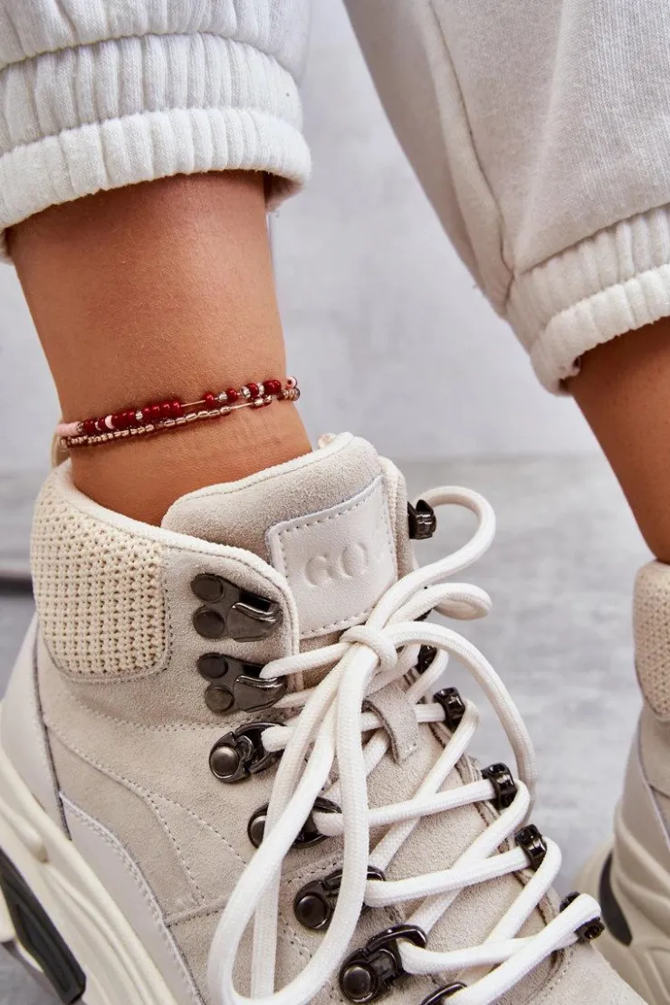 Discount GOE Damskie Wysokie Buty Sportowe KK2N4097 Jasnobeżowe