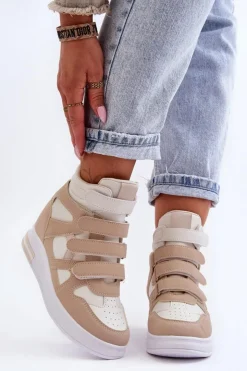 Boto Sneakersy Damskie*Damskie Wysokie Buty Sportowe Na Ukrytym Koturnie Beżowe Inari