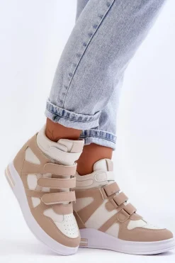 Boto Sneakersy Damskie*Damskie Wysokie Buty Sportowe Na Ukrytym Koturnie Beżowe Inari