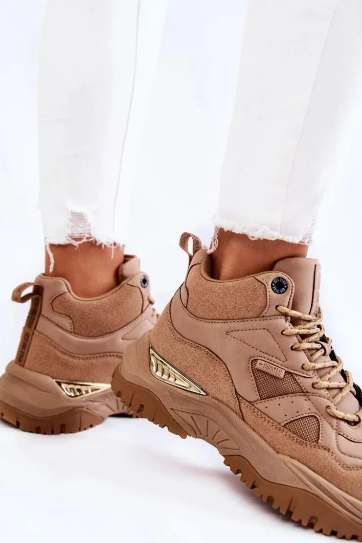 Big Star Shoes Sneakersy Damskie*Damskie Wysokie Buty Sportowe Memory Foam System Big Star KK274355 Beżowe