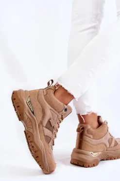 Big Star Shoes Sneakersy Damskie*Damskie Wysokie Buty Sportowe Memory Foam System Big Star KK274355 Beżowe