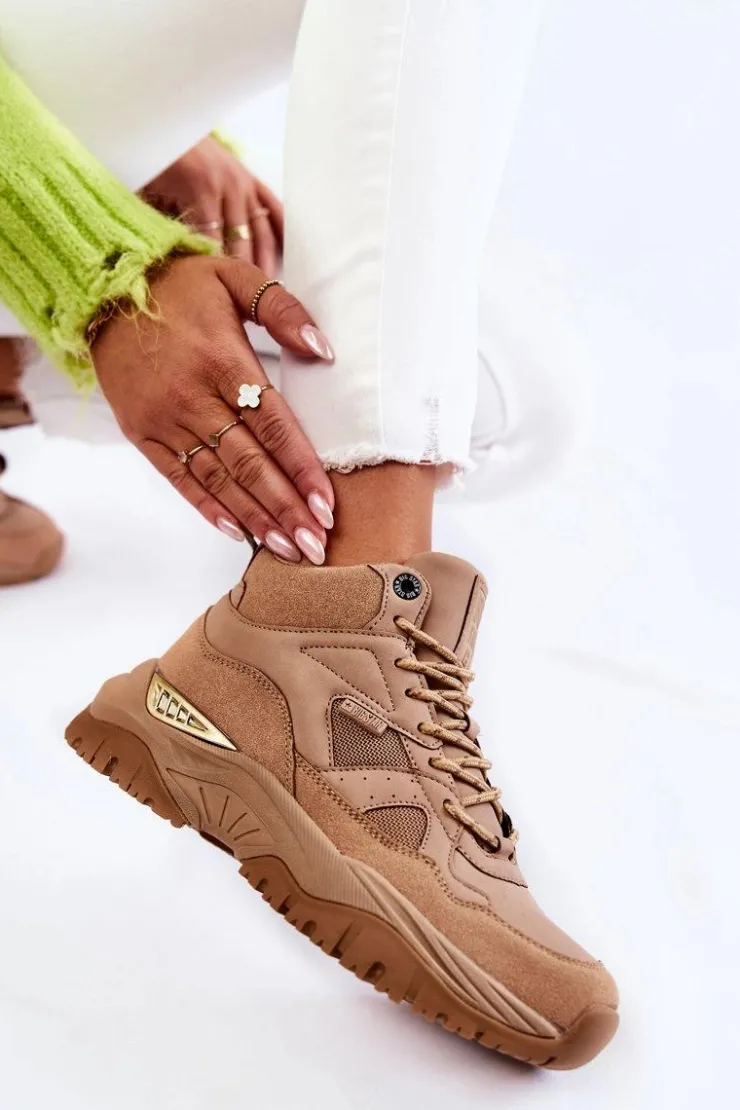 Big Star Shoes Sneakersy Damskie*Damskie Wysokie Buty Sportowe Memory Foam System Big Star KK274355 Beżowe